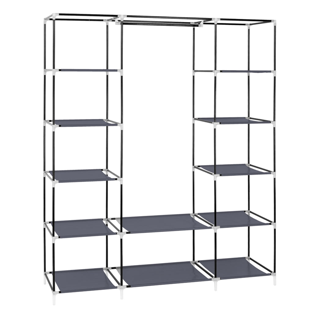69" Portable Clothes Closet Wardrobe Storage Organizer with Non-Woven Fabric Quick and Easy to Assemble Extra Strong and Durable Gray and Black