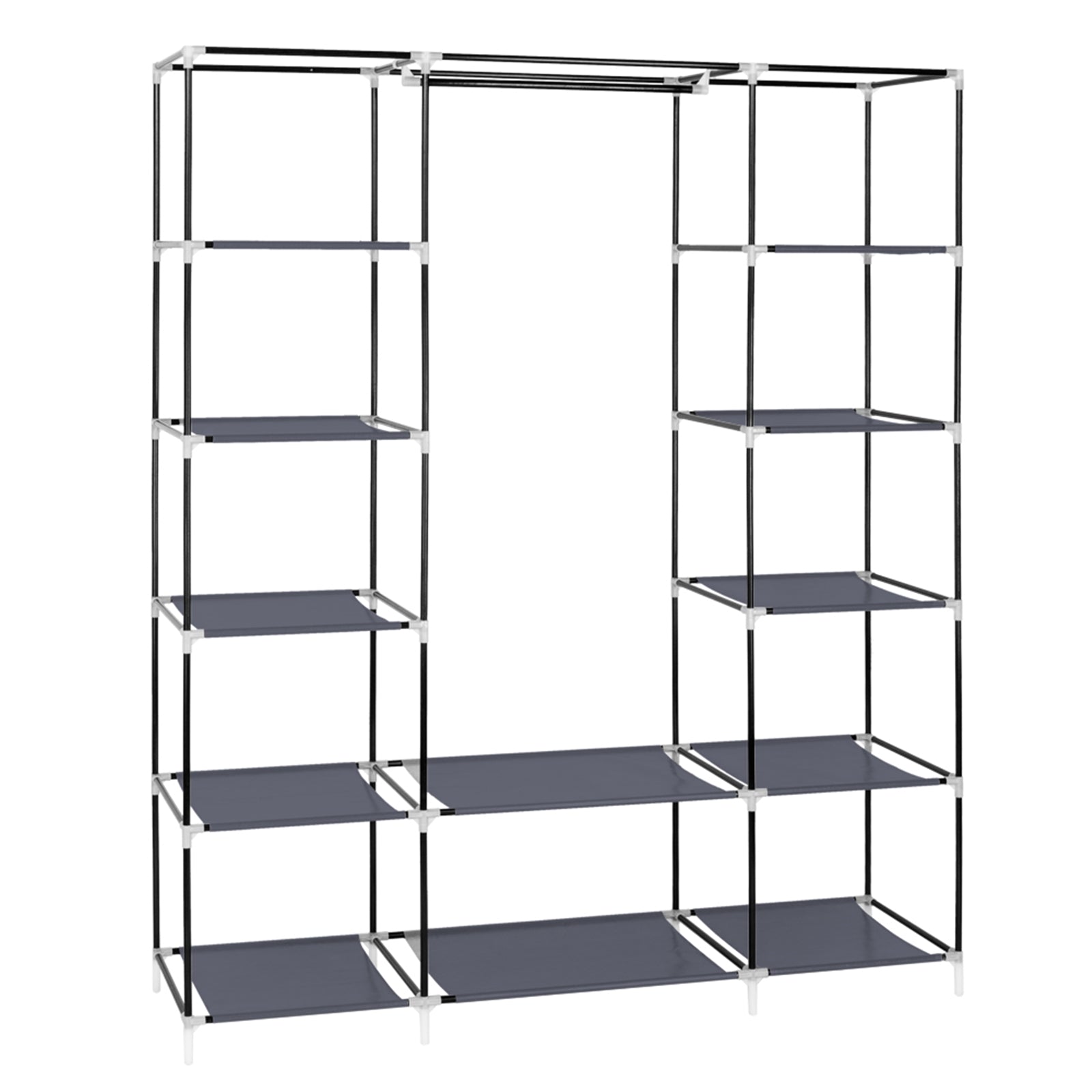 69" Portable Clothes Closet Wardrobe Storage Organizer with Non-Woven Fabric Quick and Easy to Assemble Extra Strong and Durable Gray and Black