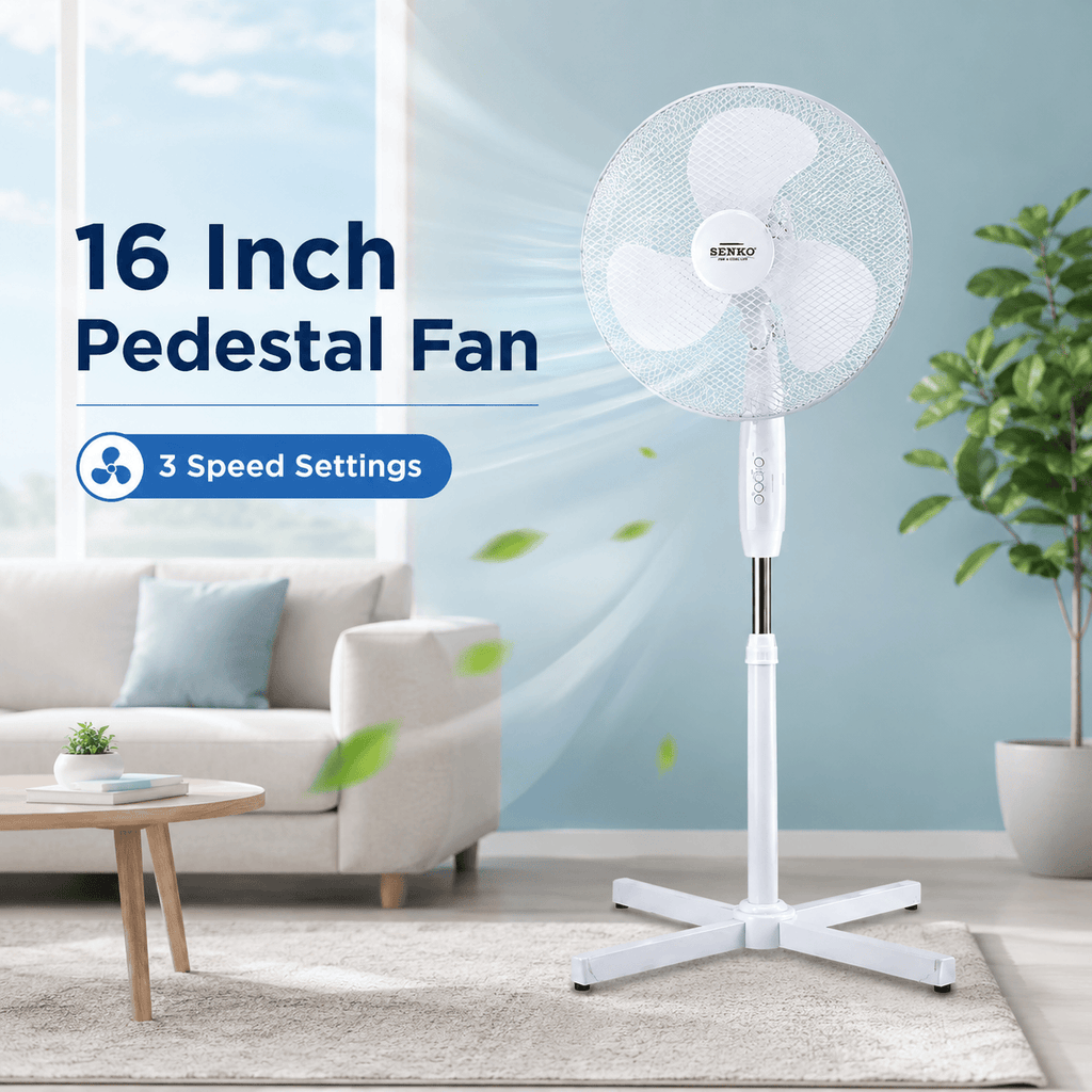 16 Inch Pedestal Fan Cross Base Stand Fan 3 Speed Settings Sturdy Base Portable Fan for Home or Small Office White