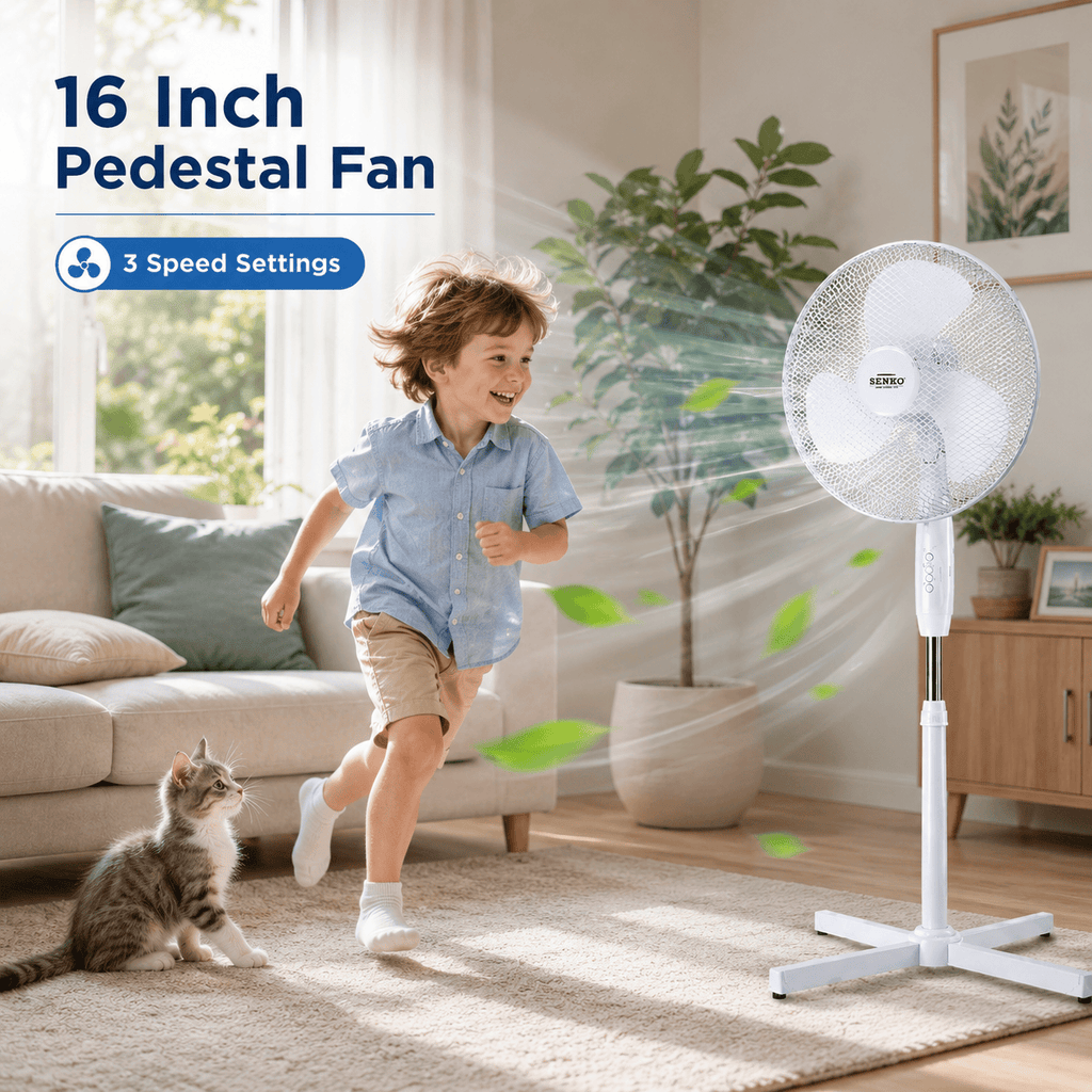 16 Inch Pedestal Fan Cross Base Stand Fan 3 Speed Settings Sturdy Base Portable Fan for Home or Small Office White