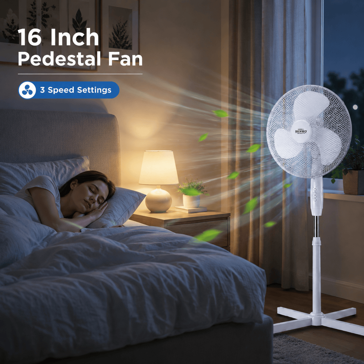 16 Inch Pedestal Fan Cross Base Stand Fan 3 Speed Settings Sturdy Base Portable Fan for Home or Small Office White