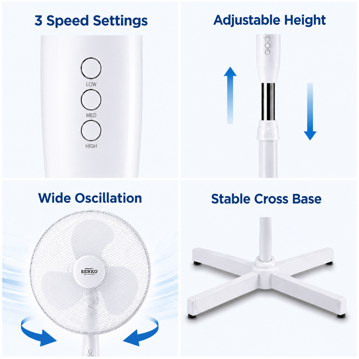 16 Inch Pedestal Fan Cross Base Stand Fan 3 Speed Settings Sturdy Base Portable Fan for Home or Small Office White