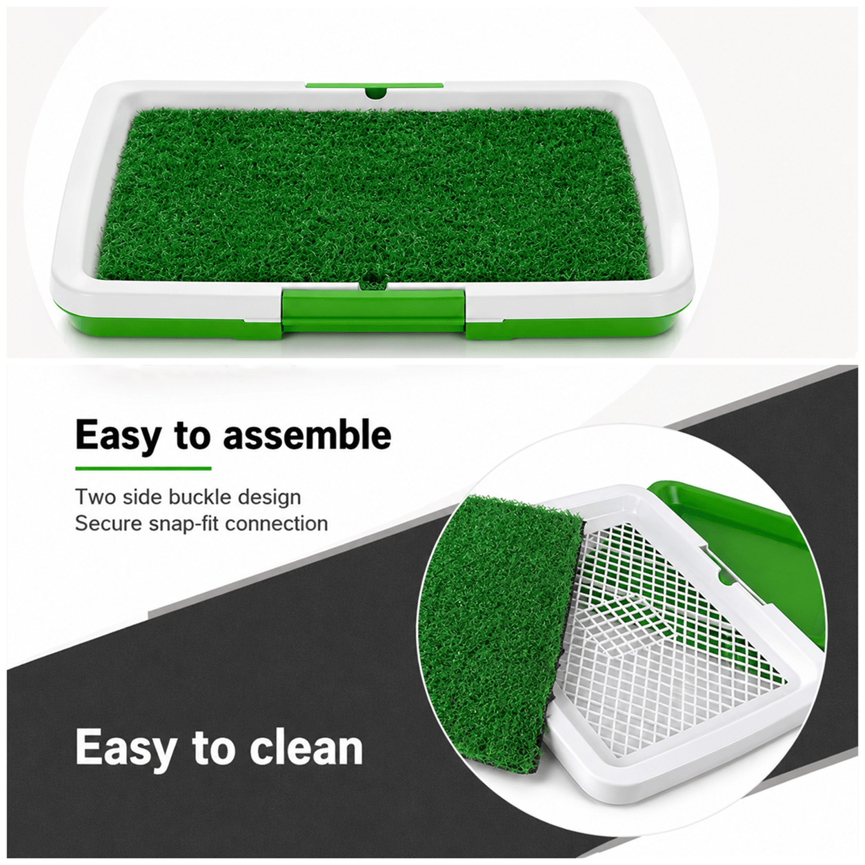 Dog Grass Pad with Tray, Dogs Toilet Tray with Artificial Grass Grid Panel Puppy Toilet Training Mat, Reusable Fake Pee Grasses for Dogs to Pee 34 x 45.5cm