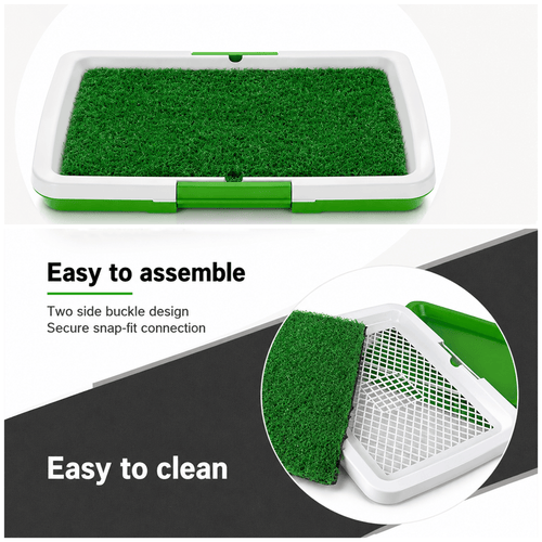 Dog Grass Pad with Tray, Dogs Toilet Tray with Artificial Grass Grid Panel Puppy Toilet Training Mat, Reusable Fake Pee Grasses for Dogs to Pee 34 x 45.5cm