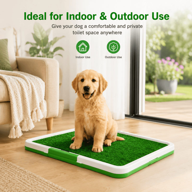 Dog Grass Pad with Tray, Dogs Toilet Tray with Artificial Grass Grid Panel Puppy Toilet Training Mat, Reusable Fake Pee Grasses for Dogs to Pee 34 x 45.5cm