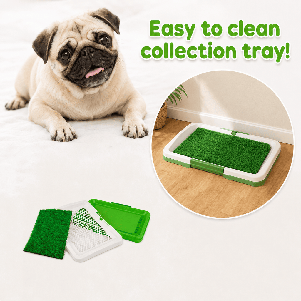 Dog Grass Pad with Tray, Dogs Toilet Tray with Artificial Grass Grid Panel Puppy Toilet Training Mat, Reusable Fake Pee Grasses for Dogs to Pee 34 x 45.5cm